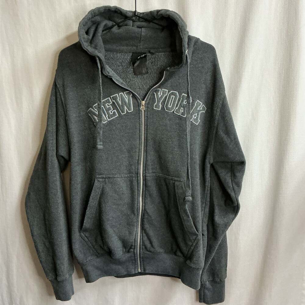 Valani Dark Gray New York Spellout Zip-Up Hoodie